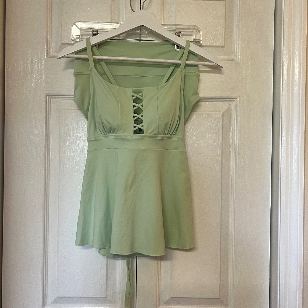Lands’ End Light Green Two Piece High Waist Tankini Set NWT